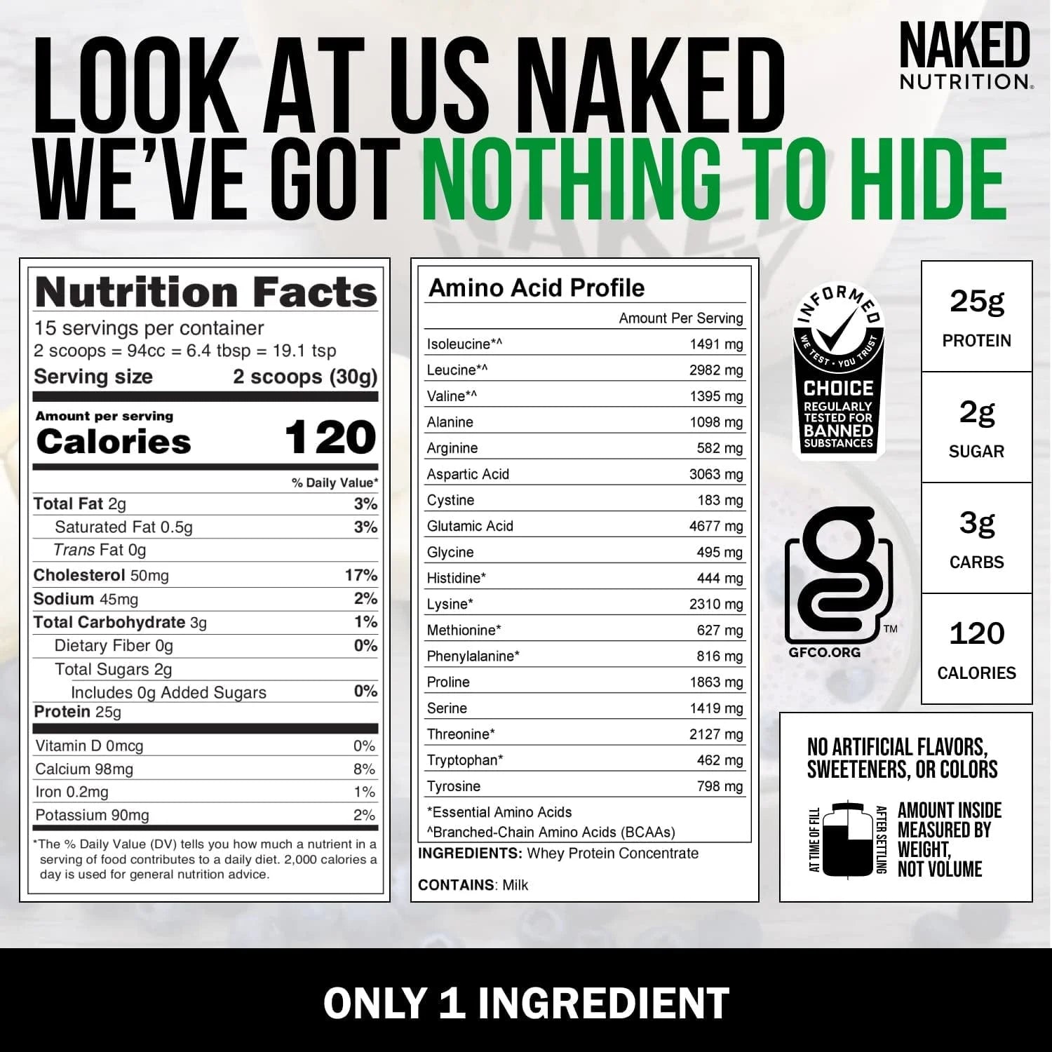 Naked Whey 1Lb - Only 1 Ingredient, Grass Fed Whey Protein Powder, Undenatured, No Gmos, No Soy, Gluten Free, Stimulate Growth, Enhance Recovery - 15 Servings