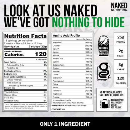 Naked Whey 1Lb - Only 1 Ingredient, Grass Fed Whey Protein Powder, Undenatured, No Gmos, No Soy, Gluten Free, Stimulate Growth, Enhance Recovery - 15 Servings