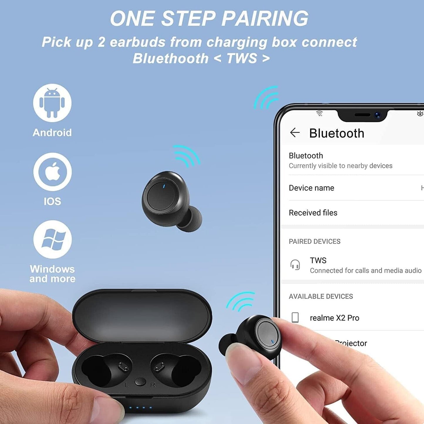 Audífonos Bluetooth Auriculares Impermeable Recargables Inalámbrico Color Negro