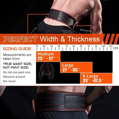 Genuine Leather Weight Lifting Belt of 4 Inches Wide Lower Back Support and Injury Prevention for Gym Fitness Workout Cross Training for Men and Women Squat Deadlift up to 800 Lbs