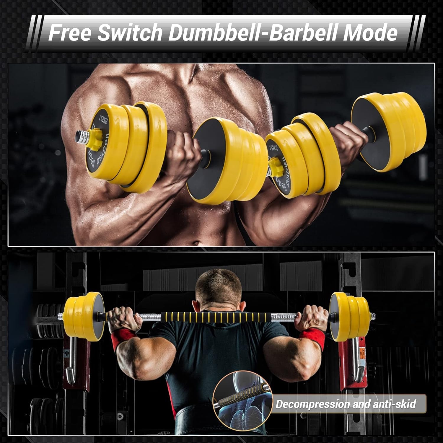 Adjustable Dumbbells Weights Set of 2, Dumbbell Barbell 2 in 1, Easy Assembly save Space, Home Gym Hand Equipment for Men and Women Workout