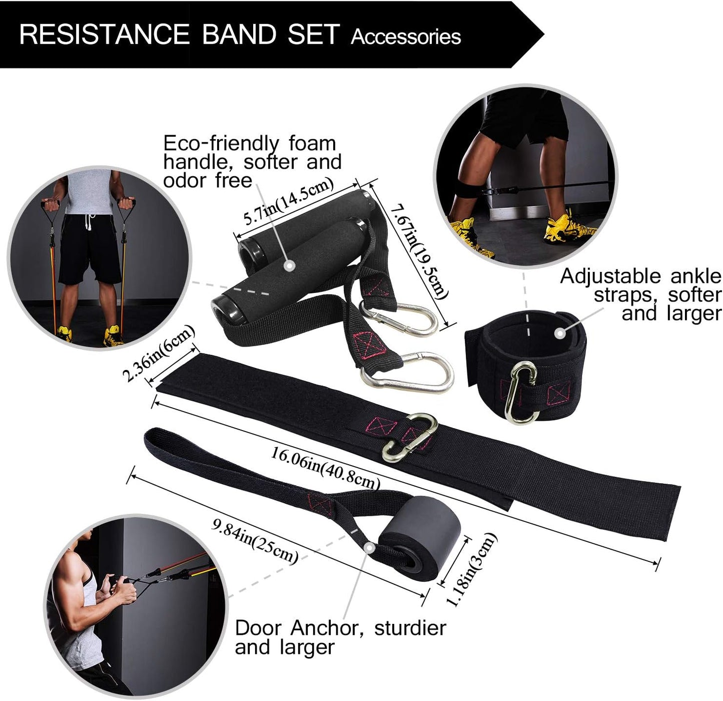 Exercise Resistance Bands with Handles - 5 Fitness Workout Bands Stackable up to 110/150/200/250/300 Lbs, Training Tubes with Large Handles, Ankle Straps, Door Anchor, Carry Bag