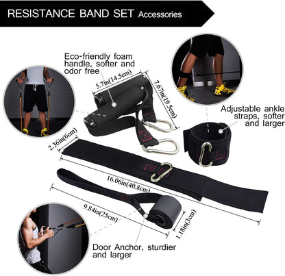 Exercise Resistance Bands with Handles - 5 Fitness Workout Bands Stackable up to 110/150/200/250/300 Lbs, Training Tubes with Large Handles, Ankle Straps, Door Anchor, Carry Bag