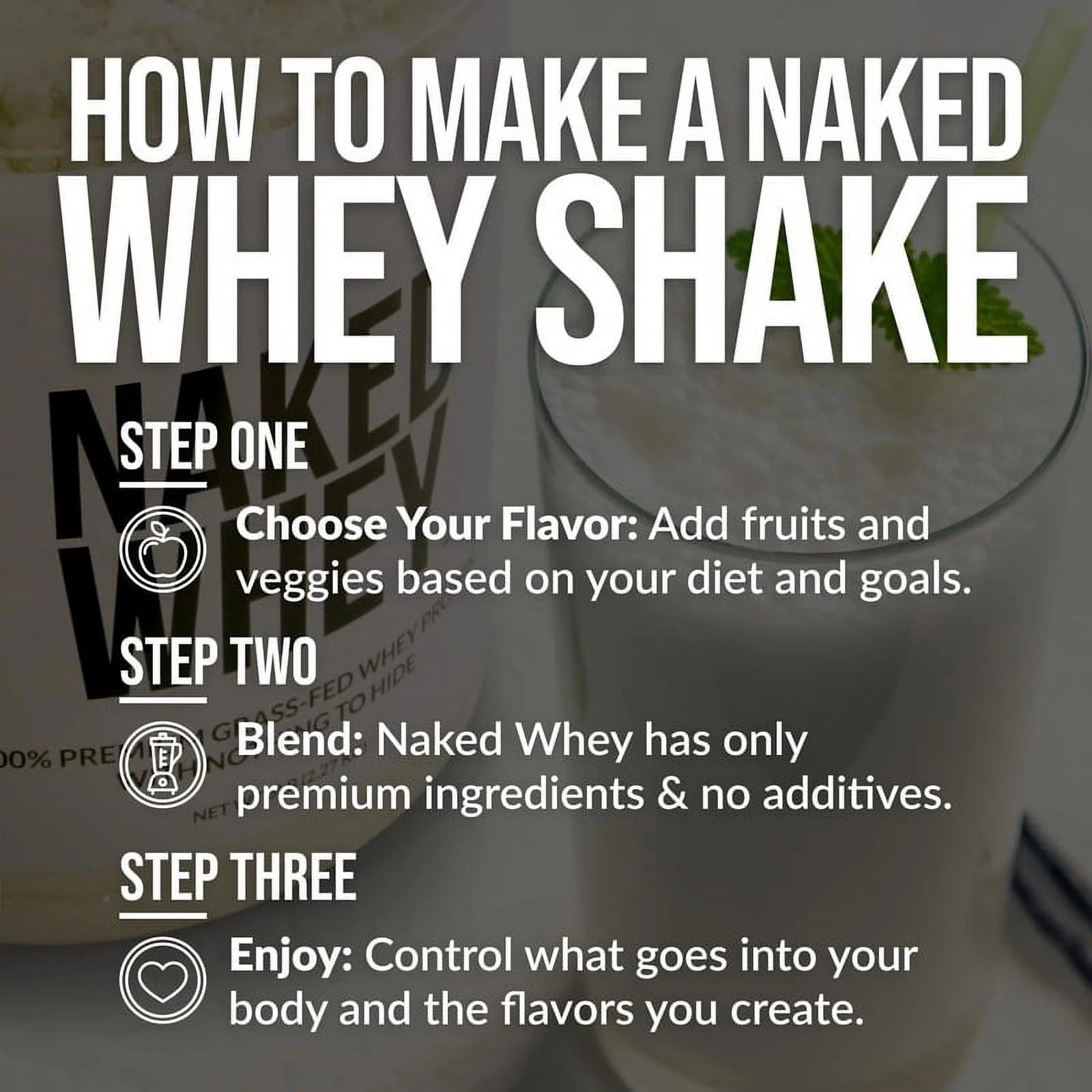 Naked Chocolate Peanut Butter Grass Fed Whey, 25G Protein, Nothing Artificial, 2LB - 21 Servings