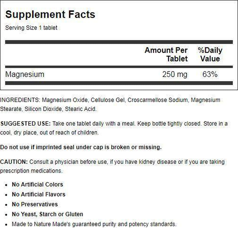 Nature Made Magnesium, Helps Nerve & Muscle Function, 250 Mg/ 100 Tabs